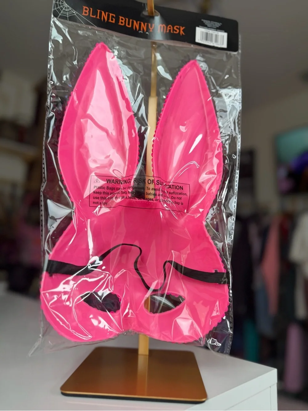 Pink Bling Bunny Mask Rhinestone Glitter Halloween Cosplay Costume NEW